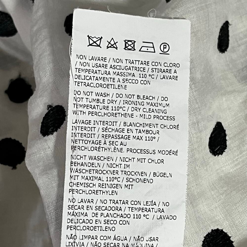 MaxMara Studio White Black Polka Dot Short Sleeve Ramie Top Size Large - Picture 10 of 16